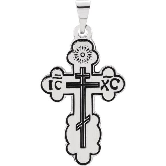 Sterling Silver & Black Enamel Eastern Orthodox Cross Pendant 13x22mm